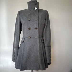 Calvin Klein Funnel Collar Wool Blend Buttons Gray Pea Coat, Jacket Size 0 - Picture 1 of 19
