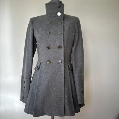 Calvin Klein Funnel Collar Wool Blend Buttons Gray Pea Coat, Jacket Size 0 - Image 1 of 4