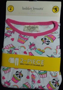 2 Pc Girls Tight Fit Pajama Set By Bobbie Brooks Cupcakes, Unicorns, Panda Sz 4 - Picture 1 of 2