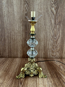 Victorian Gilbert Lamp Gold Crystal Candlestick MCM Theme Table Accent No Shade