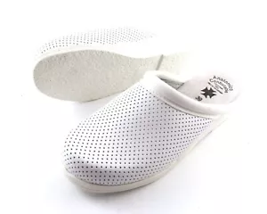 Praxisschuhe Damen weiße Leder Clogs gelocht Pantolette Hausschuhe Berufsschuhe - Bild 1 von 7