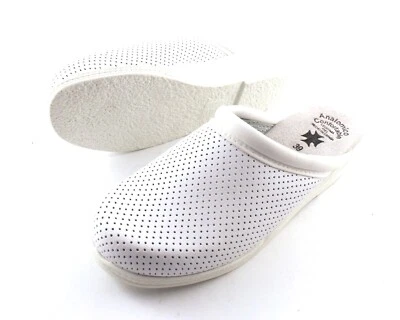 Praxisschuhe Damen weiße Leder Clogs gelocht Pantolette Hausschuhe Berufsschuhe
