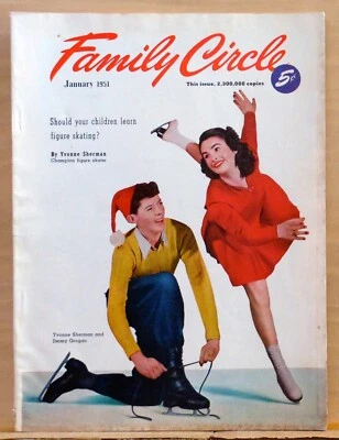 Family Circle magazine - January 1951 - Figure Skating cover - color Coke ad - Image 1 of 2