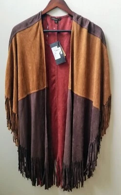 Alberto Makali Imitación Gamuza Flecos Frente Abierto Chal Envoltura OS Marrón Tostado Rojo Foto 1 de 4