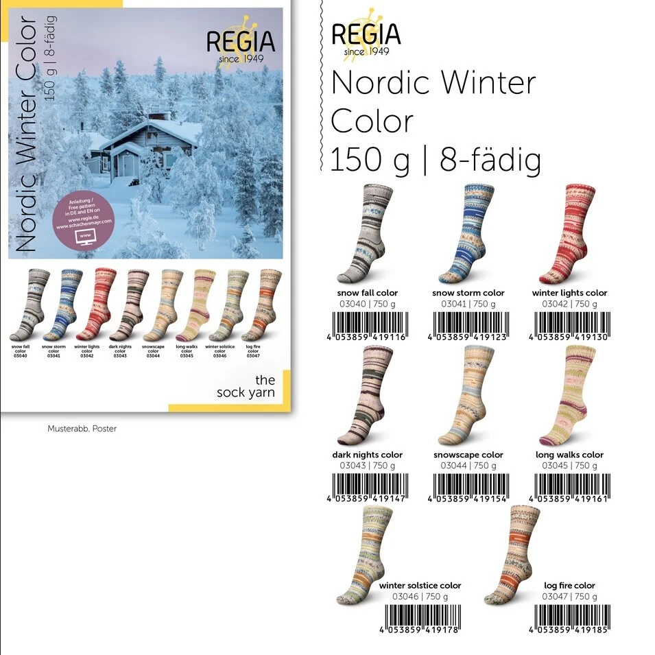 150g REGIA Schachenmayr Nordic Winter Sockenwolle 8-fädig 8-fach (59,67€/kg)