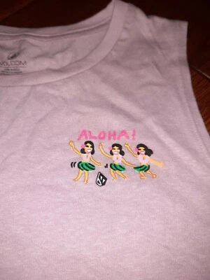 Volcom Muscle Tank Top Women's Size L (10) Heathered Pink Aloha Theme *NWT* $25 - Image 1 of 4