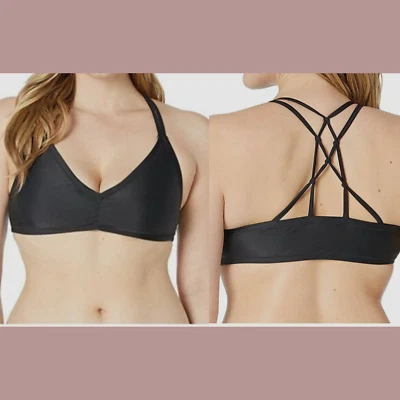 NEW Volcom [ PLUS 24W ]  Simply Solid V Neck Bikini Top in Black #5314b - Image 1 of 4