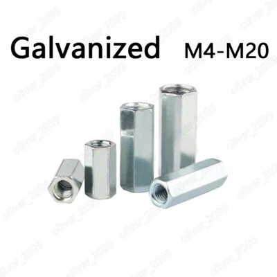 Galvanized Steel Long Hex Coupling Nuts DIN6334 Standoff Spacer Pillar M4-M20 - Image 1 of 4