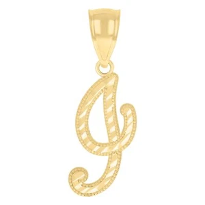 10kt Yellow Gold Unisex Initial I Script Alphabet Charm Pendant - Picture 1 of 1