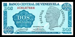 Billete Venezuela UNC 2 Bolívares Bs Octubre 1989 P-69 Billete "Tinoquito" - Imagen 1 de 2