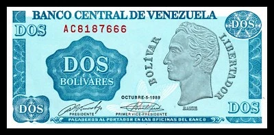 Venezuela UNC Note 2 Bolivares Bs October 1989 P-69 "Tinoquito" Banknote - Image 1 of 2