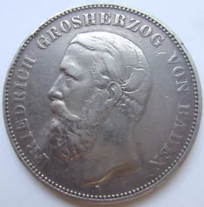 Coin Empire 5 Mark Friedrich Baden 1888 G Slash in A in F. Very fine - Picture 1 of 2