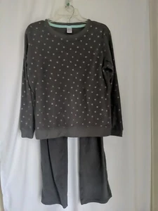 Velour Pajamas Size M Long Sleeve  Pants Gray White Stars  Soft  So Intimates  - Picture 1 of 7