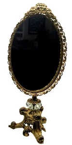 Specchio decorato piedistallo vintage cristallo oro dorato supporto vittoriano nucleo castello francese - Foto 1 di 8