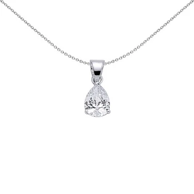 Jewelco London Signore Argento sterling bianca Zirconio cubico solitario collana - Immagine 1 di 4