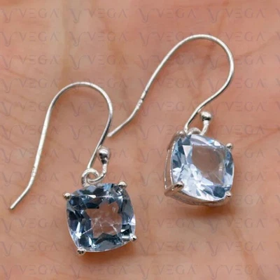 Pendiente colgante solitario topacio natural corte cojín 4,00 quilates chapado en oro blanco de 18 quilates Foto 1 de 4