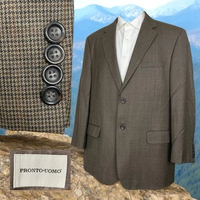 Pronto Uomo Sport Coat Mens 46R Multicolor Brown Check Houndstooth Wool - Image 1 of 4