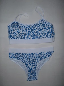 Mädchen 12 Jahre Leopardenmuster abnehmbare Pads Bralette & Höschen Set blau & weiß - Bild 1 von 2