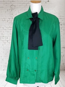 BHS Vintage smaragdgrüne Bluse zum Binden Größe 16 - Bild 1 von 11