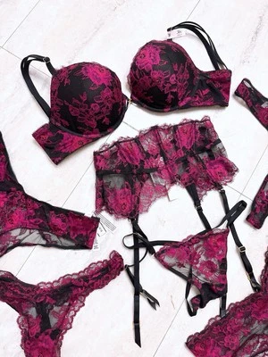 Victoria's Secret VERY SEXY Push Up Bra Set panties thong red rose lace floral - Image 1 of 4