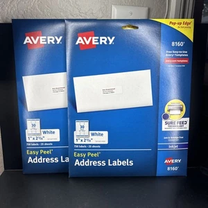 2 Pack Avery Easy Peel Inkjet Address Labels 1" x 2 5/8" White 30/Sheet 415489 - Picture 1 of 3