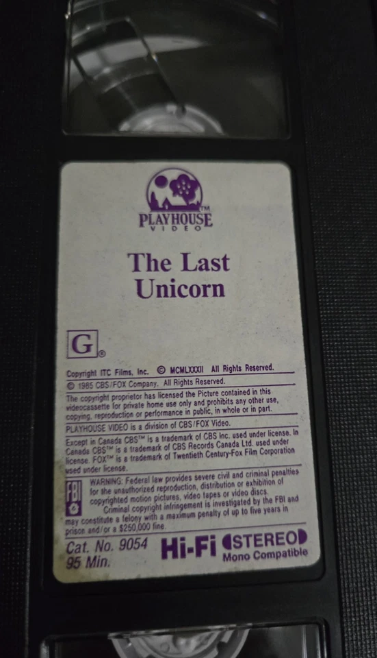 The Last Unicorn 1985 VHS - No Original Case Cult Classic Nostalgia  - Image 1 of 2