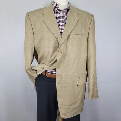Adolfo Men's Sport Coat Blazer Three Button Beige Plaid SILK WOOL Size 46L - Image 1 of 4
