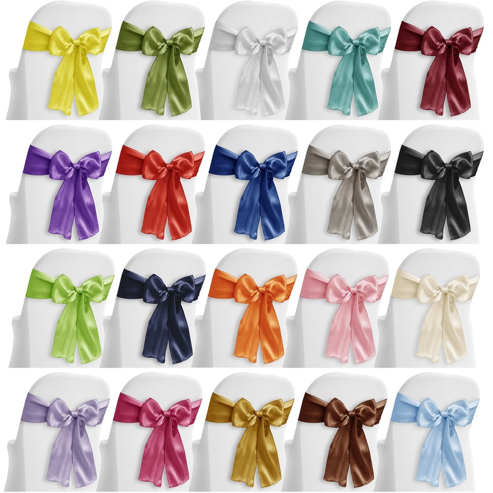 Satin Wedding Chair Cover Bow Sashes - Ribbon Tie Back Sash - Many Colors - Image 1 of 1