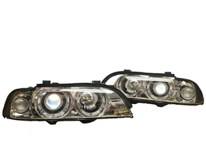 FITS BMW E39 96-03 525i 530i HEADLIGHTS CHROME ALL CLEAR NO AMBER HALO PROJECTOR - Picture 1 of 14