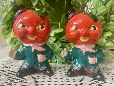Anthropomorphic Tomato Head Salt & Pepper Shakers - Japan Made Vintage - Image 1 of 4