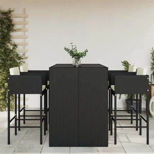 Garden Bar Set Outdoor Bar Table Set 5 Piece with Cushions Poly Rattan vidaXL - Picture 1 of 33