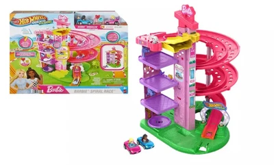 194735281824 Hot Wheels. JDD65 Zakręcony tor wyścigowy Barbie + dwa samochodziki
