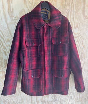 Woolrich Jacket Mens L Red Black Mackinaw 503 Buffalo Plaid Wool Chore Vintage - Image 1 of 4