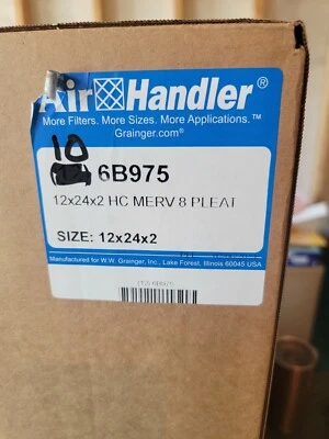 Air Handler 6B975 Pleated Air Filter, 12x24x2, MERV 8, 10pk Free Ship Lower 48 - Image 1 of 2