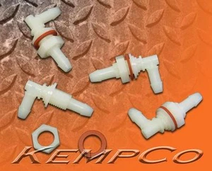 (4) 1/4" Hose-barb Natural Nylon Elbow Bulkhead Adapters w/ Hex Nut and Washer - Picture 1 of 1