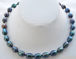 Peacock Pearl Necklace 18" w/ 14k GF YG or Sterling Silver Clasp 8-9mm - Picture 1 of 11
