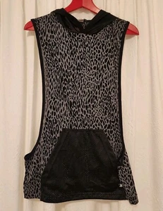 Andrew Christian Men's M Black & Gray Leopard Print Sleeveless Hooded Gym Tank - Picture 1 of 4