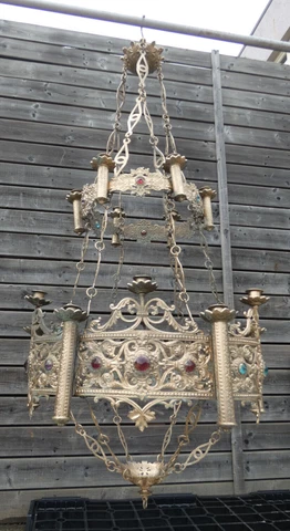 Antique church neo gothic brass religious chandelier candle holder Lamp stones Cover