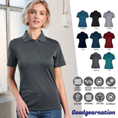 Ladies Polo Shirts Bamboo Charcoal Solid Colour Cool Comfort Work Casual Sport - image 1 of 4