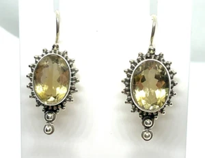 Ornate Sterling Silver Faceted Large Citrine Hook Earrings - Picture 1 of 13