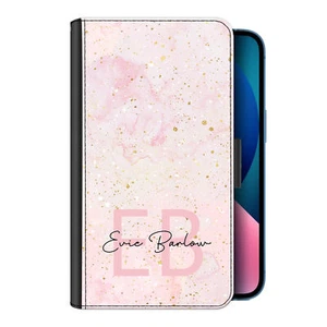 Personalised Phone Case For iPhone 13/12/11/XR Rose Pink Marble PU Leather Cover - Picture 1 of 8