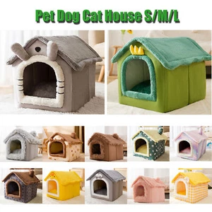 Cartoon Warm Pet Cat Puppy Dog Bed House Hut Kennel Soft Plush Mat Foldable Cave - Picture 1 of 24