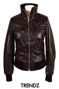 Ladies Real Leather Designer Jacket ALPHA 2 BLACK Short Casual Style - Picture 1 of 2