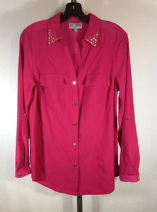 Shirt sz 10 JM Collection Embellished Dark Pink Button Up Long Sleeve Shirt - Picture 1 of 4
