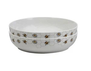 Porcelain 2pc Honeycomb Bee Pasta Bowl Set Caravan New Home Dinning Tableware UK - Picture 1 of 2