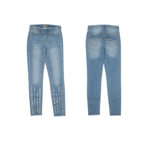 Justice Girls Jeweled Pull On Jean Leggings Light Wash - Picture 1 of 1
