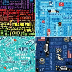 BTHY Every Day Heroes Police Doctor First Responder Cotton Fabric By Half Yard - Picture 1 of 6