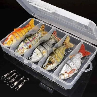 👍Señuelos de pesca realistas swimbait crankbait paquete de 5 lote caja de aparejos multi articulado Foto 1 de 4