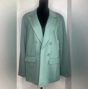 New Liz Claiborne sage green double breasted blazer shoulder pads - Picture 1 of 4