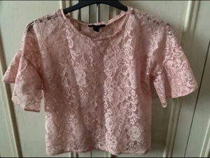 Primark Womens size uk 10 light pink short sleeve bell sleeve lace top - Picture 1 of 3